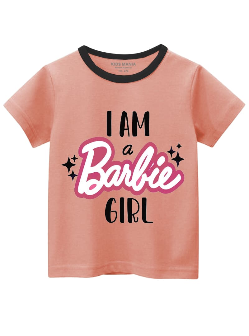 GIRLS COTTON KNITTED T-SHIRT I AM A BARBIE GIRL