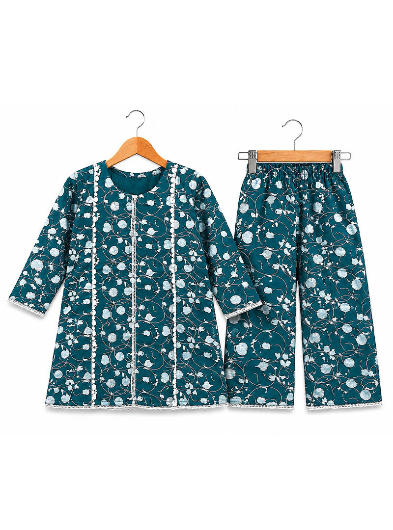 Teal Blossom Printed Suit