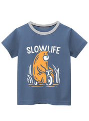 Boys T-Shirt Slow Life Bear Riding Cycle