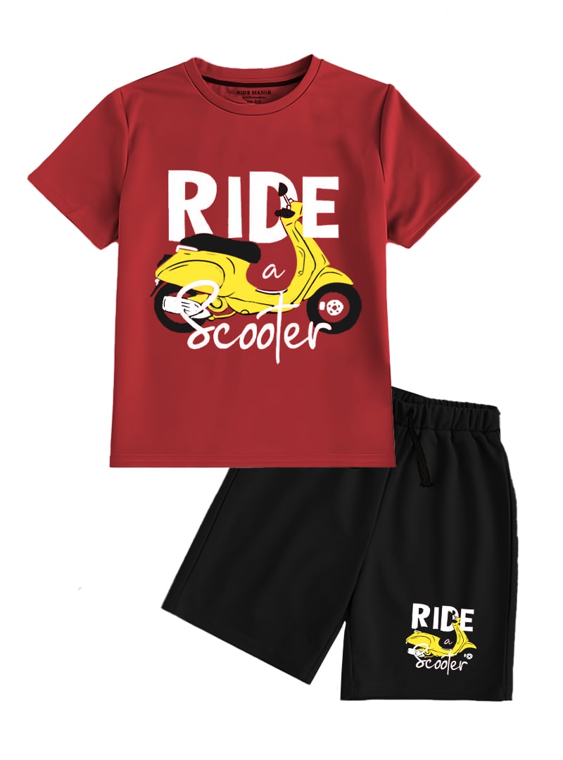 Comfortable Ride a Scooter Printed Shorts Set