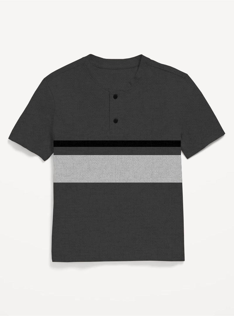 All-Day Comfort Charcoal & Grey Striped Henley T-Shirt For Boys
