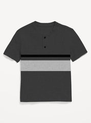 All-Day Comfort Charcoal & Grey Striped Henley T-Shirt For Boys