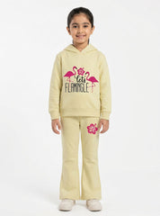 Flamingo Bloom Girls Hoodie & Flared Trouser Set