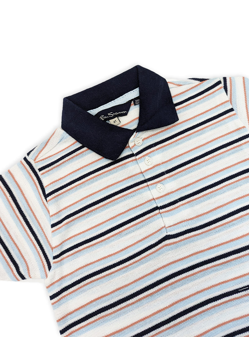 Polo Half Sleeve Multicolor Lining-Navy Collar