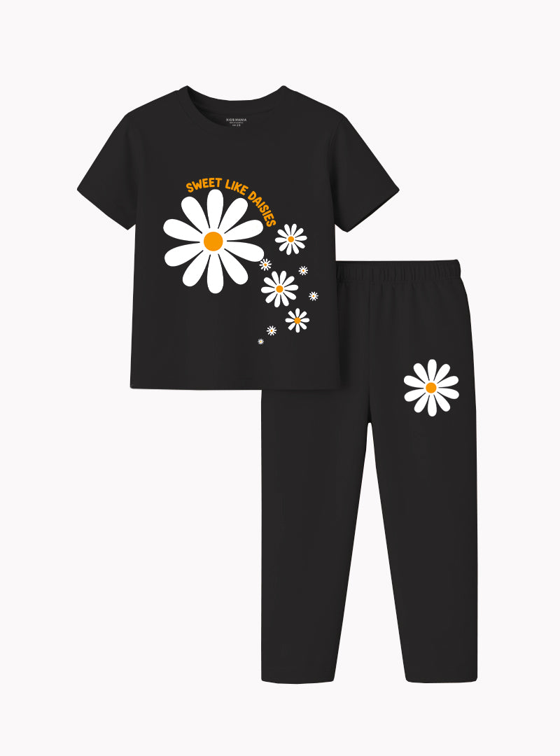 Girls Daisy Print T Shirt and Trouser Set