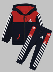 Boys Tracksuit - Navy & Red With White Stripes