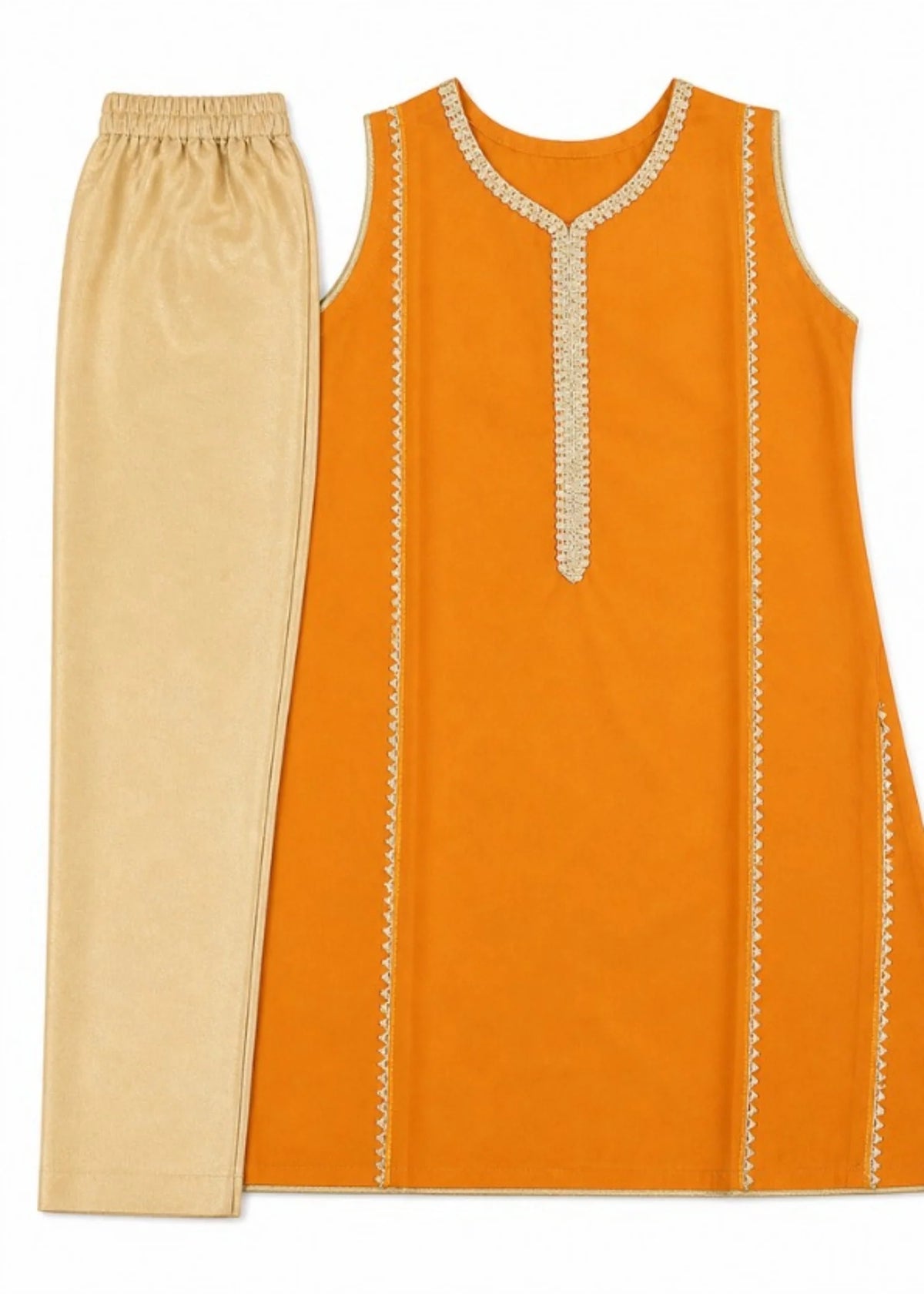 Tangerine Sleeveless Kurta Set for Girls