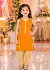 Tangerine Sleeveless Kurta Set for Girls