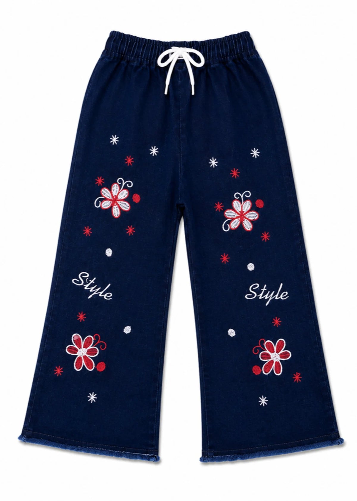Girls Winter Blossom Style Wide-Leg Jeans