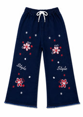 Girls Winter Blossom Style Wide-Leg Jeans
