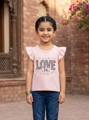 Girls Love Print Flutter Sleeve Tee