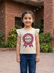 Girls Best Daughter Print Flutter Sleeve Tee