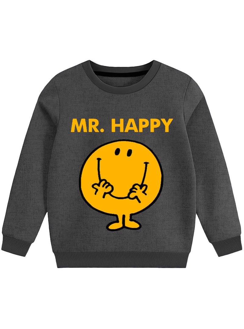 Dark Grey Mr. Happy Cartoon Kids Sweatshirt