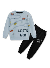 Beep Beep Graphic Car Printed Let's Go Winter Tracksuit For Boys