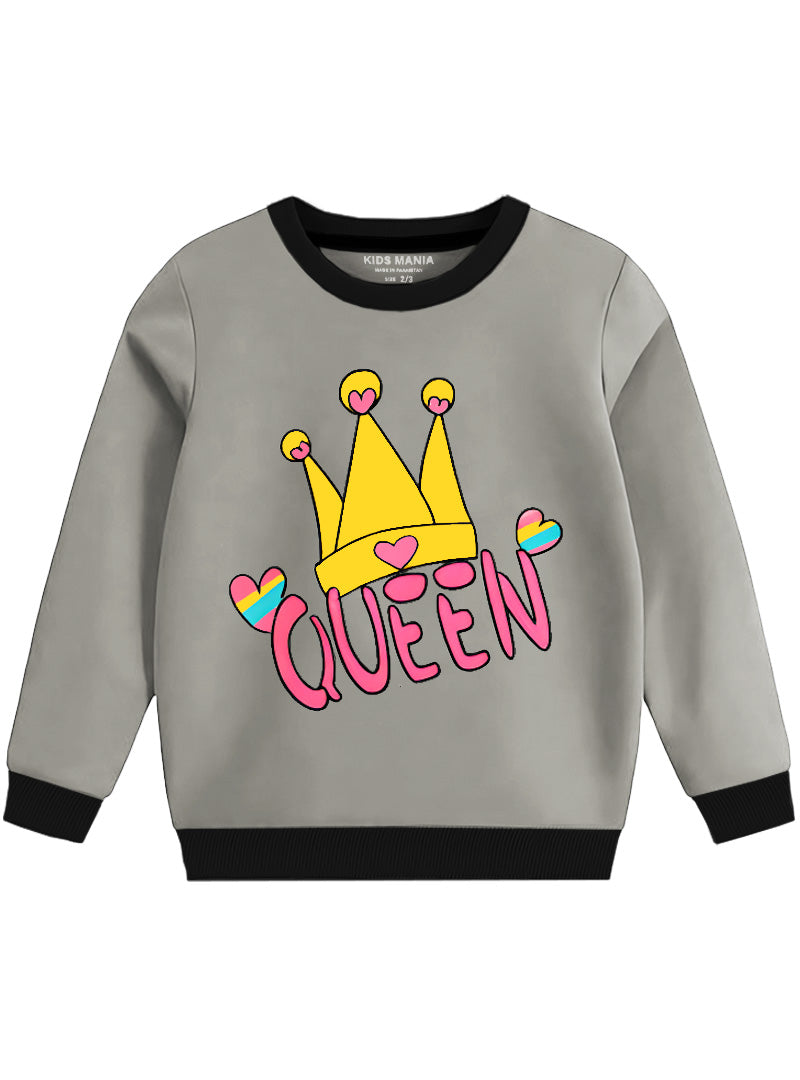 Queen Printed Girls Fleece Sweatshirt