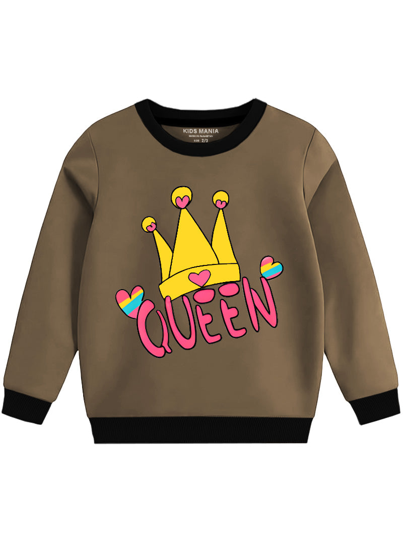 Queen Printed Girls Fleece Sweatshirt