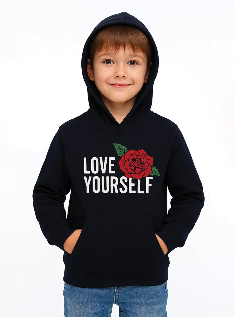 Motivational Boys Hoodie – Love Yourself with a Rose Graphic