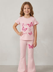 Girls Blush Butterfly Flare Co ord Set