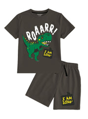 Roarr Green Dino Cotton Short Set For Boys