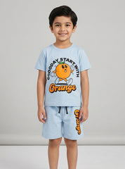 Boys Orange Print Short Set