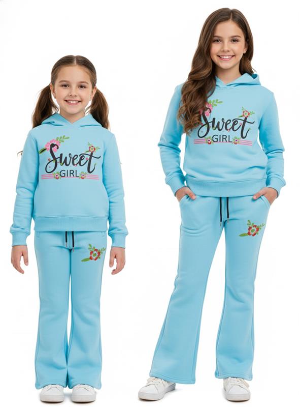 Sweet Girl Cozy Fleece Hoodie and Flared Trouser Set