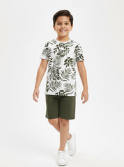 Boys Tropical Leaf Print T Shirt Shorts Set