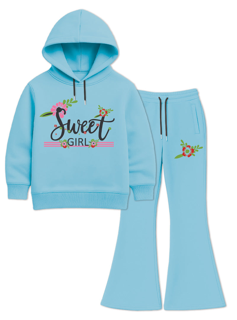 Sweet Girl Cozy Fleece Hoodie and Flared Trouser Set