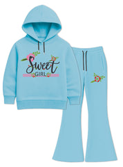 Sweet Girl Cozy Fleece Hoodie and Flared Trouser Set