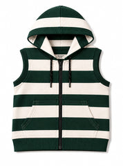Boys Winter Sleeveless Hoodie Evergreen Stripe