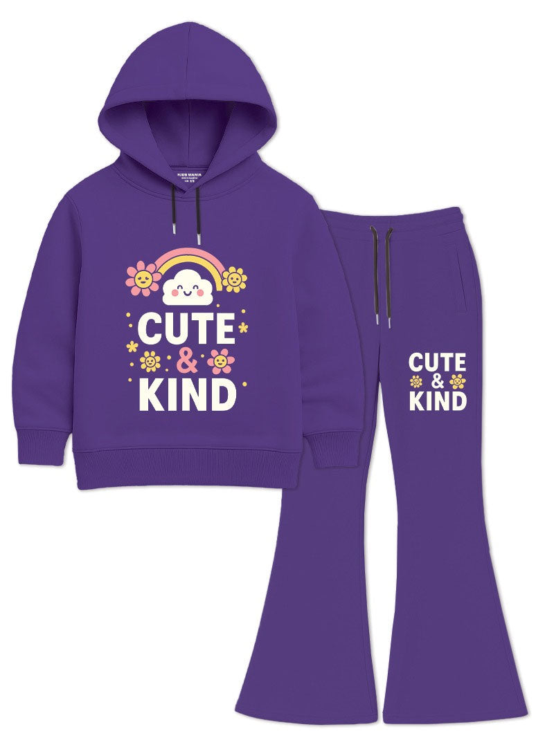 Cute & Kind Girls Hoodie & Flared Trouser Set