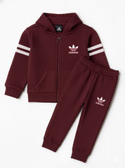 Boys Winter Tracksuit - Maroon Zip-Up Hoodie and Trouser Set with Adidas Style