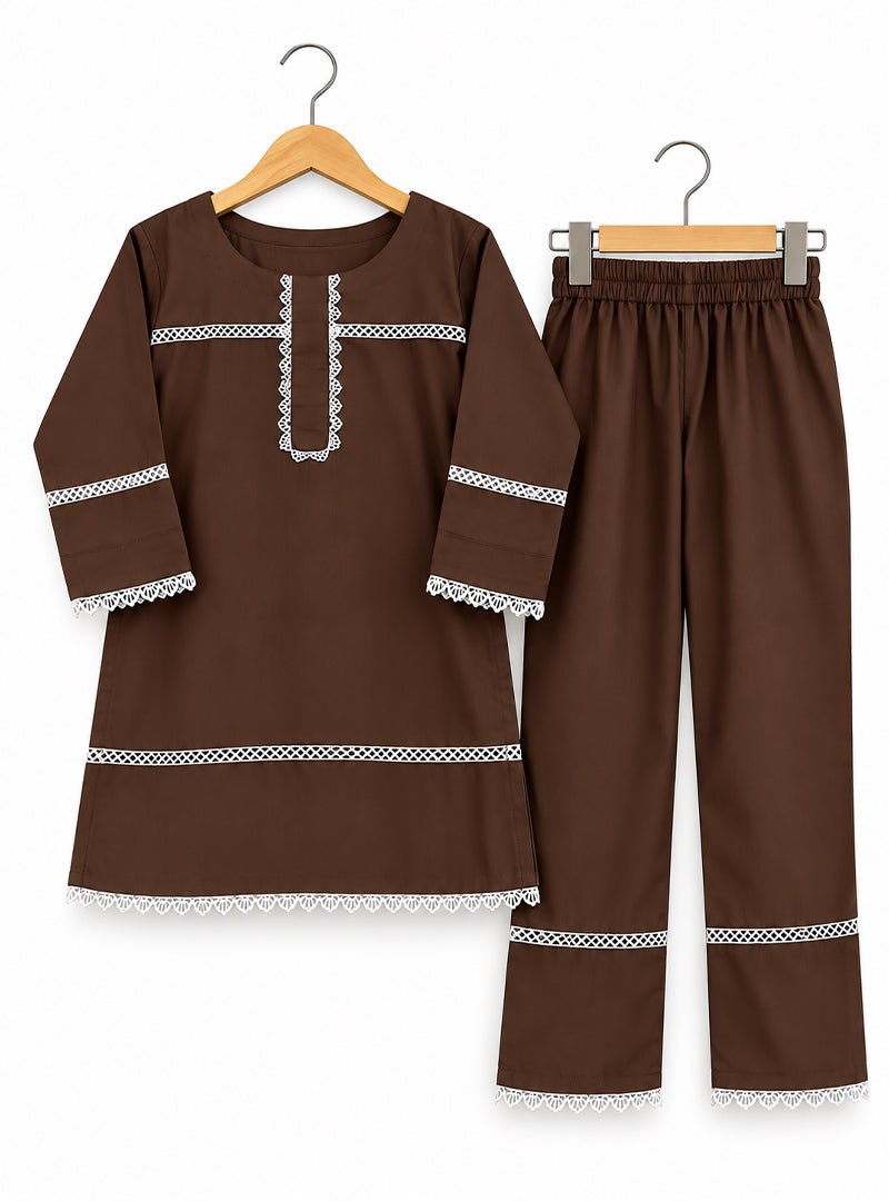 Girl 2 -Piece Suite Brown Heritage Lace
