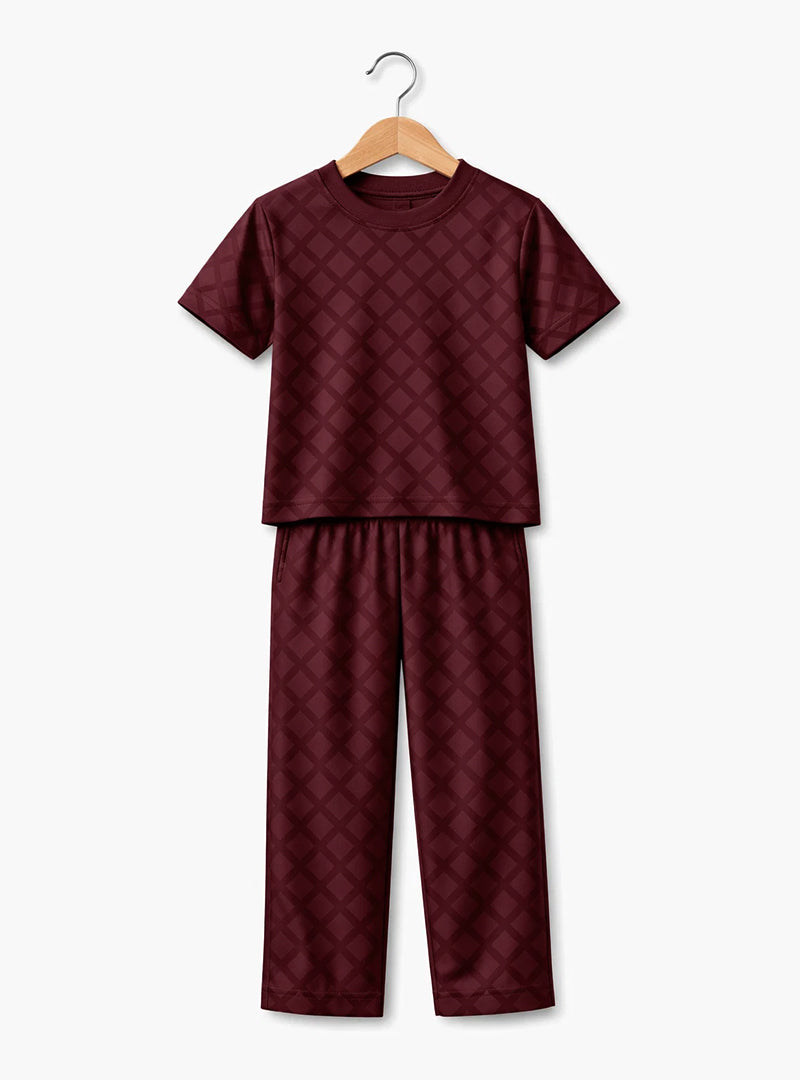 Boys Maroon Pattern Co Ord Set
