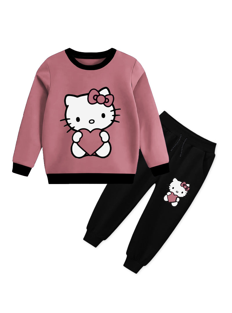 Girls Fleece Tracksuit - Love Kitty