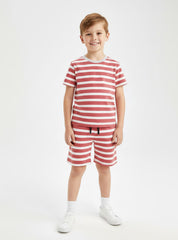 Boys Summer Striped T Shirt Shorts Set Pink