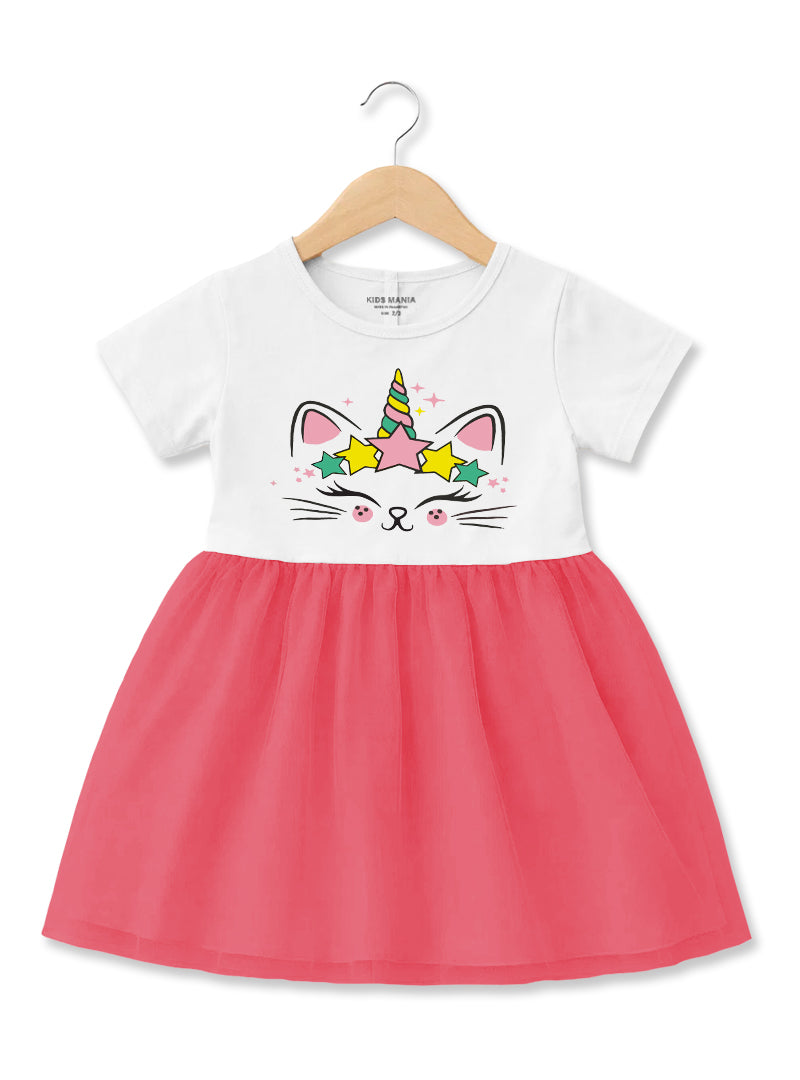 Girls Unicorn Cat Net Frock