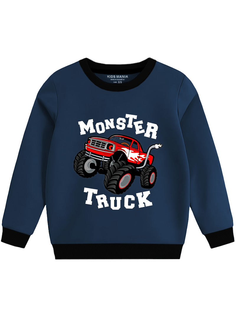 Monster Truck Graphics Printed Fleece Sweatshirt