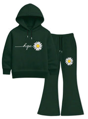 Girls Hope Daisy Flower Winter Fleece Hoodie Set