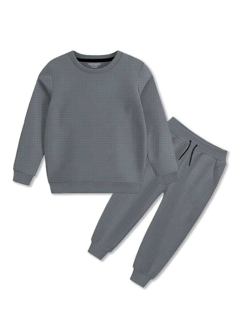 Classic Grey Winter Wear Tracksuit For Boys