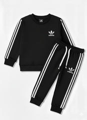 Black Adidas With 3 White stripes Winter Tracksuit For Boys