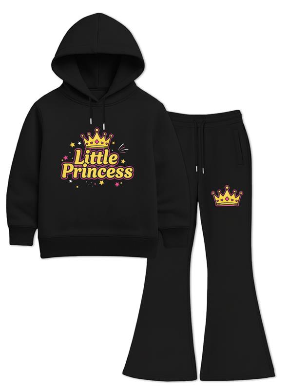 Little Princess Hoodie and Flared Trouser Set For Girls