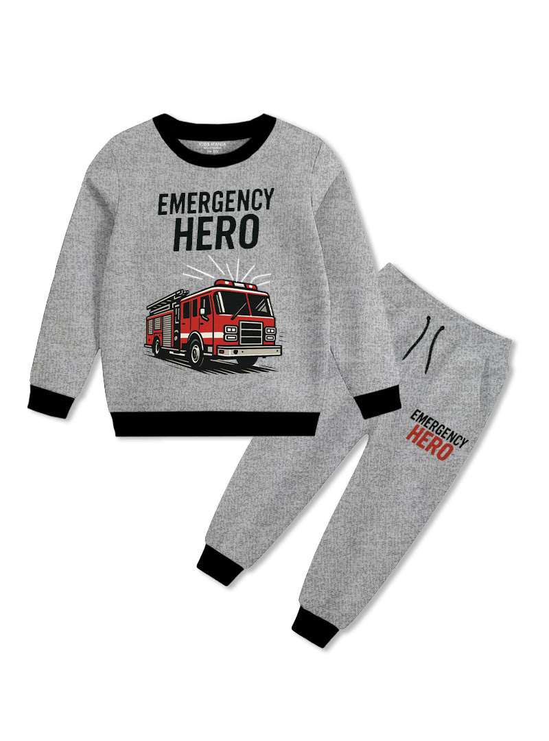 Emergency Hero Fire Truck Printed Tracksuit For Boys