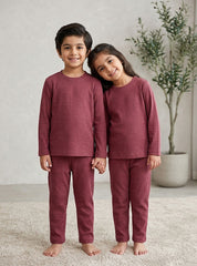 Kids Maroon Ribbed Lounge Set