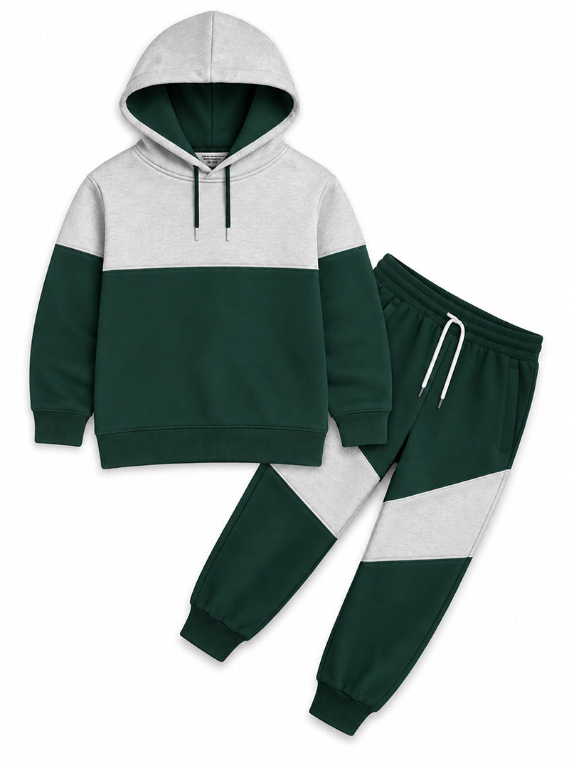 Boys Winter Hoodie Set Green & Grey Streetwear