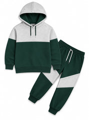 Boys Winter Hoodie Set Green & Grey Streetwear