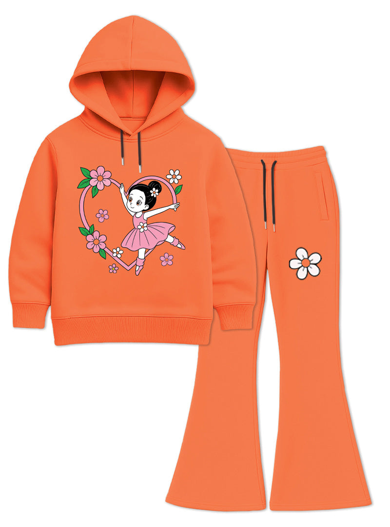 Ballerina in a Pink Heart With Flowers Flared Set For Girls