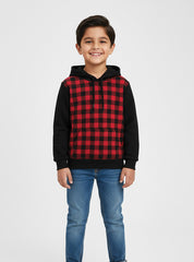 Boys Stylish Red & Black Checkered Fleece Hoodie