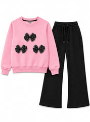 Girls Winter Set Pink & Black Bow Junior
