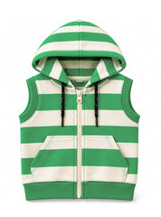 Boys Winter Sleeveless Hoodie Green Stripe