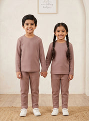 Kids Almond Brown Ribbed Lounge Set